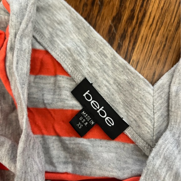 bebe grey and orange striped off the shoulder top - Picture 2 of 2